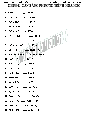 Đề ôn tập Hóa học Lớp 8 - Chủ đề Cân bằng phương trình hóa học - Nguyễn Thị Kim Dương